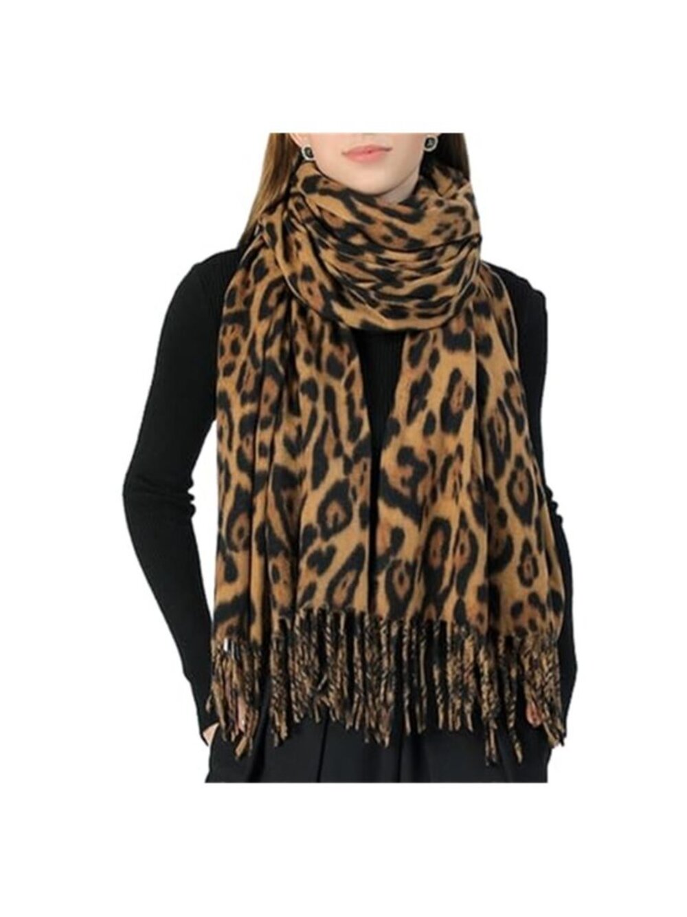 Women's Leopard-Print-Winter-Scarf Soft Warm-Shawl Oversized Blanket Wrap